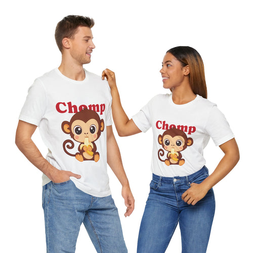 Cute Monkey Tee, Chomp Short Sleeve T-Shirt, Funny Animal Shirt, Unique Gift for Kids, Birthday Outfit, Fun Casual Wear