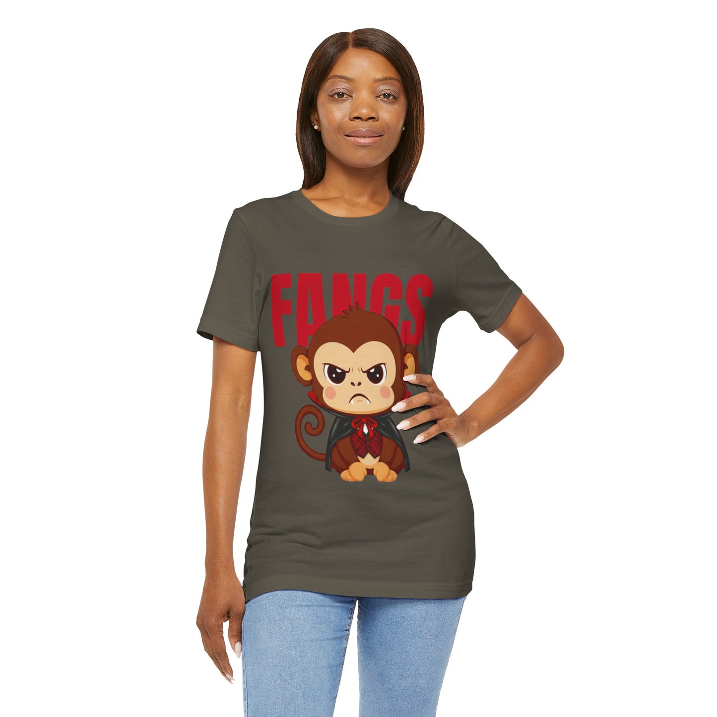 'Fangs' Monkey - Halloween T-Shirt - Fun Graphic T-Shirt, Halloween Costume, Gift for Kids, Animal Lover Apparel, Casual Wear