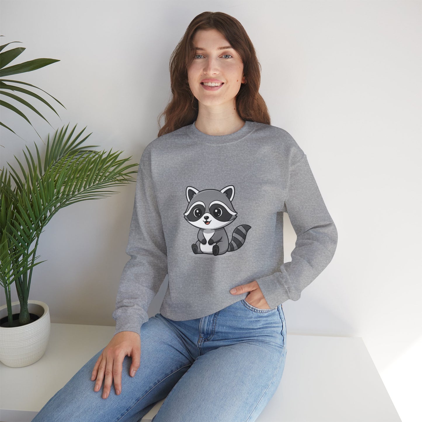 Cute Raccoon Crewneck Sweatshirt, Cozy Unisex Pullover, Animal Lover Gift, Soft Fall Graphic Sweatshirt