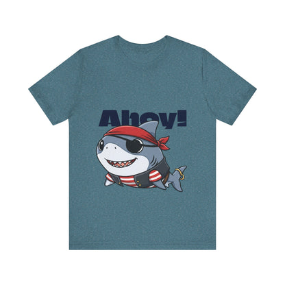 Pirate Shark Tee: Fun Unisex Jersey Short Sleeve Tee for Kids & Adults, Beachwear, Summer Fun, Gift for Sea Lovers, Ahoy!