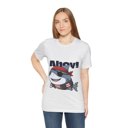 Pirate Shark Tee: Fun Unisex Jersey Short Sleeve Tee for Kids & Adults, Beachwear, Summer Fun, Gift for Sea Lovers, Ahoy!