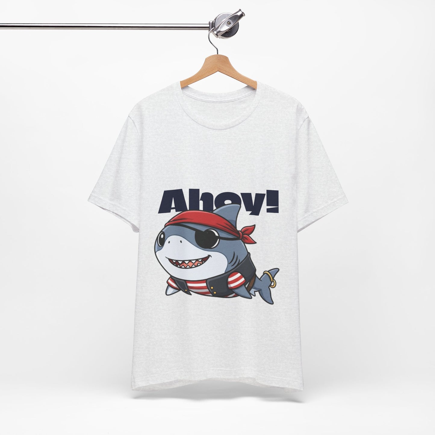 Pirate Shark Tee: Fun Unisex Jersey Short Sleeve Tee for Kids & Adults, Beachwear, Summer Fun, Gift for Sea Lovers, Ahoy!