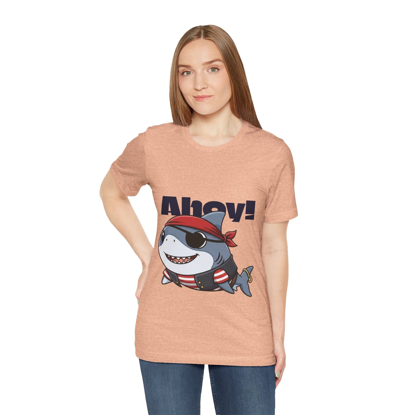 Pirate Shark Tee: Fun Unisex Jersey Short Sleeve Tee for Kids & Adults, Beachwear, Summer Fun, Gift for Sea Lovers, Ahoy!