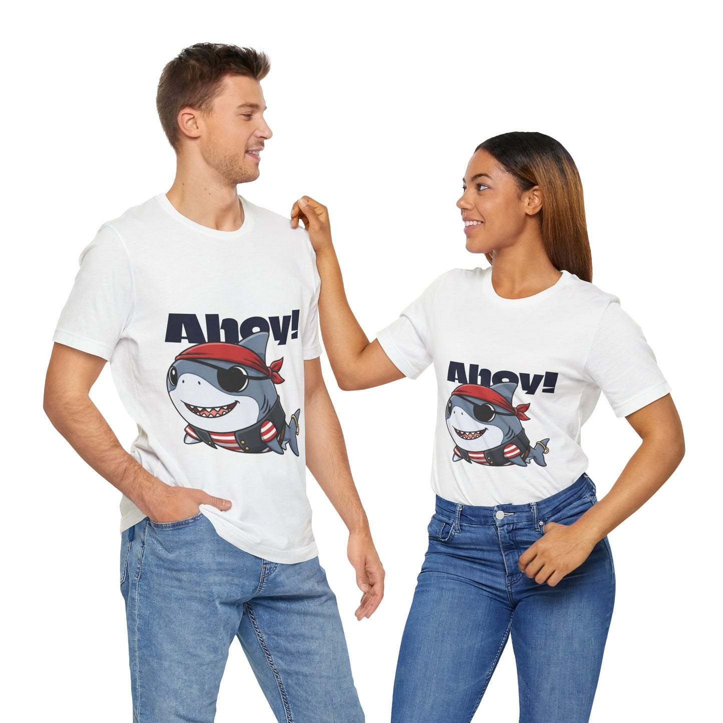 Pirate Shark Tee: Fun Unisex Jersey Short Sleeve Tee for Kids & Adults, Beachwear, Summer Fun, Gift for Sea Lovers, Ahoy!
