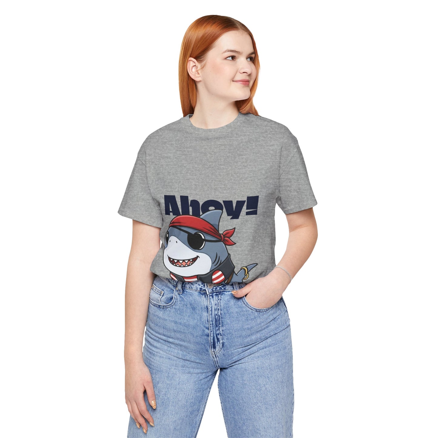 Pirate Shark Tee: Fun Unisex Jersey Short Sleeve Tee for Kids & Adults, Beachwear, Summer Fun, Gift for Sea Lovers, Ahoy!