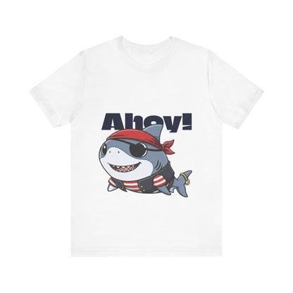 Pirate Shark Tee: Fun Unisex Jersey Short Sleeve Tee for Kids & Adults, Beachwear, Summer Fun, Gift for Sea Lovers, Ahoy!