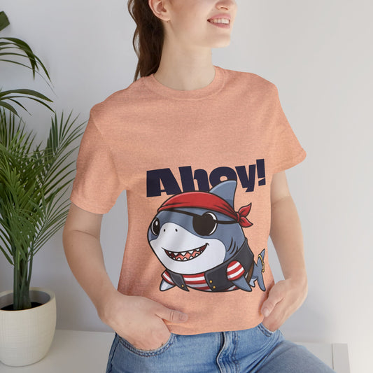 Pirate Shark Tee: Fun Unisex Jersey Short Sleeve Tee for Kids & Adults, Beachwear, Summer Fun, Gift for Sea Lovers, Ahoy!