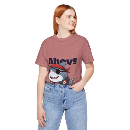 Pirate Shark Tee: Fun Unisex Jersey Short Sleeve Tee for Kids & Adults, Beachwear, Summer Fun, Gift for Sea Lovers, Ahoy!