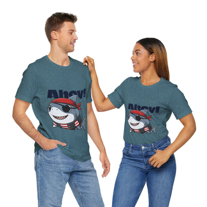 Pirate Shark Tee: Fun Unisex Jersey Short Sleeve Tee for Kids & Adults, Beachwear, Summer Fun, Gift for Sea Lovers, Ahoy!