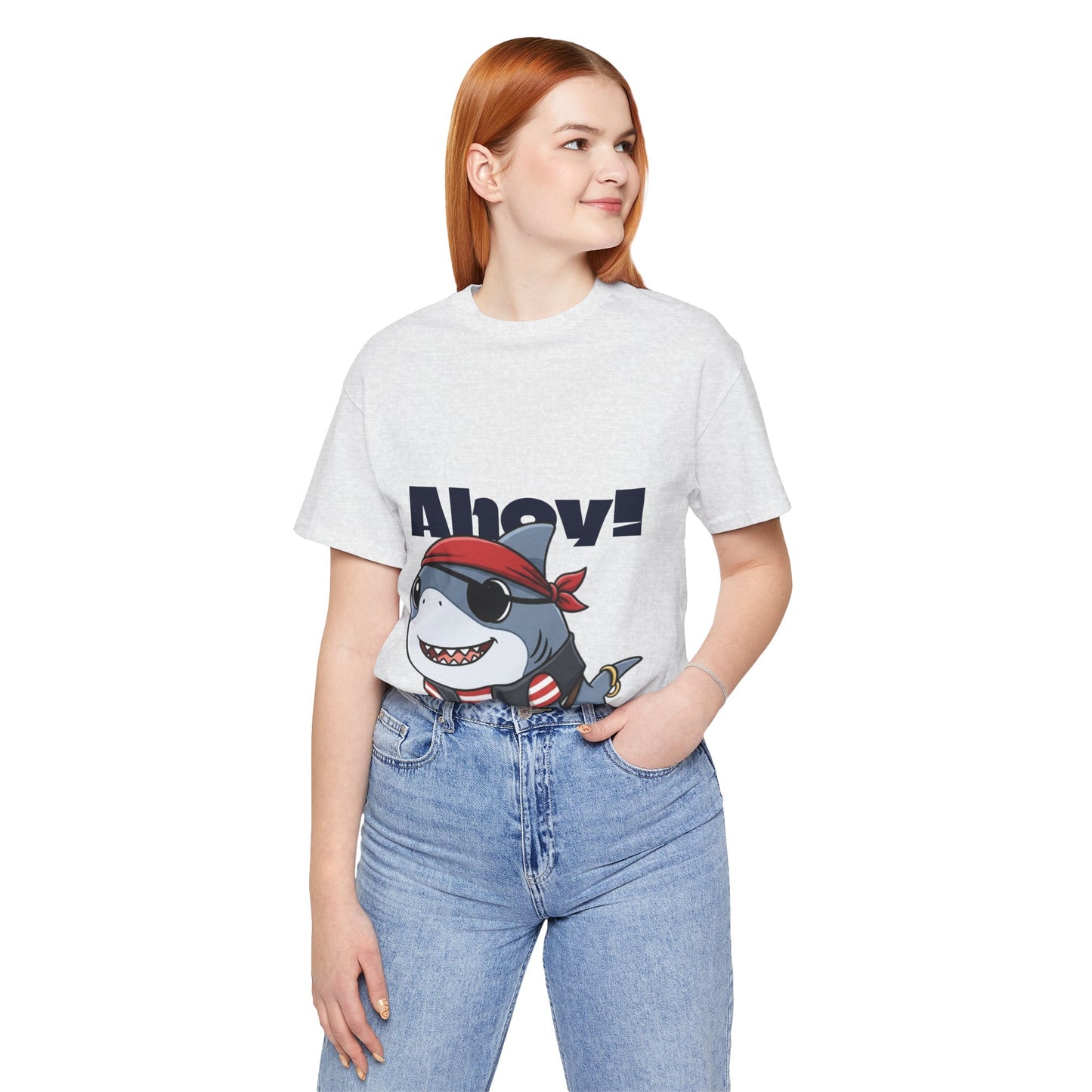 Pirate Shark Tee: Fun Unisex Jersey Short Sleeve Tee for Kids & Adults, Beachwear, Summer Fun, Gift for Sea Lovers, Ahoy!