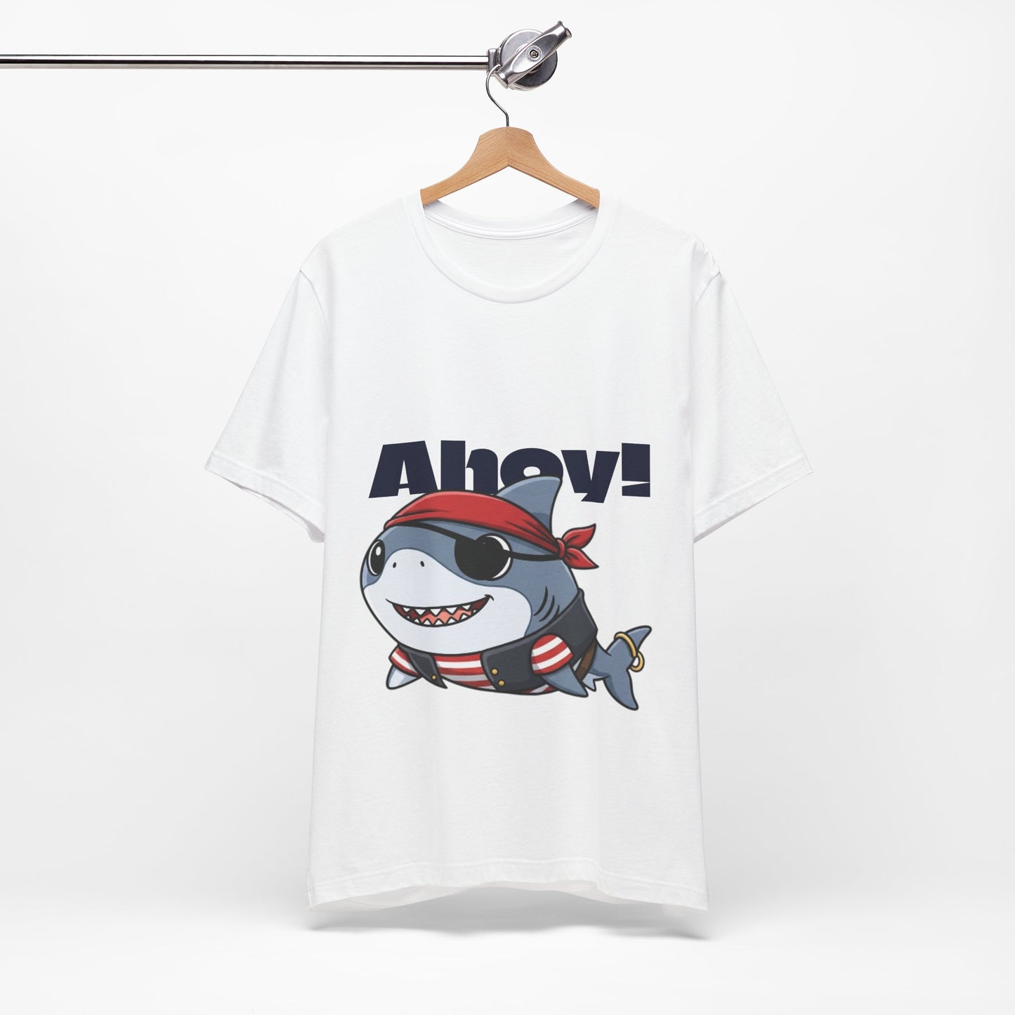 Pirate Shark Tee: Fun Unisex Jersey Short Sleeve Tee for Kids & Adults, Beachwear, Summer Fun, Gift for Sea Lovers, Ahoy!