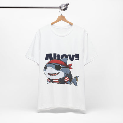 Pirate Shark Tee: Fun Unisex Jersey Short Sleeve Tee for Kids & Adults, Beachwear, Summer Fun, Gift for Sea Lovers, Ahoy!