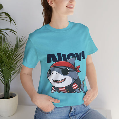 Pirate Shark Tee: Fun Unisex Jersey Short Sleeve Tee for Kids & Adults, Beachwear, Summer Fun, Gift for Sea Lovers, Ahoy!