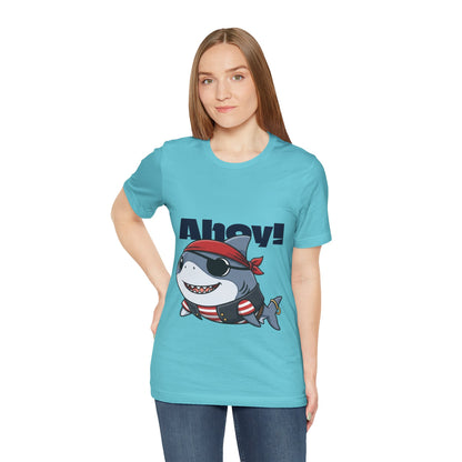 Pirate Shark Tee: Fun Unisex Jersey Short Sleeve Tee for Kids & Adults, Beachwear, Summer Fun, Gift for Sea Lovers, Ahoy!