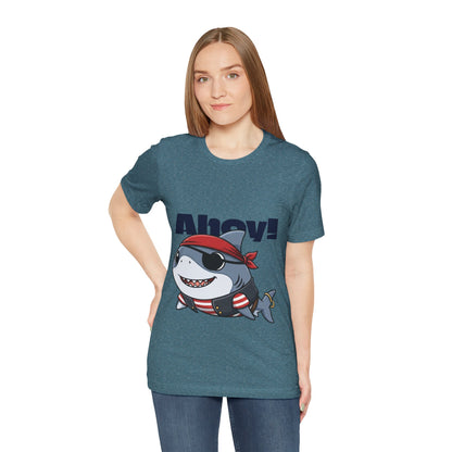 Pirate Shark Tee: Fun Unisex Jersey Short Sleeve Tee for Kids & Adults, Beachwear, Summer Fun, Gift for Sea Lovers, Ahoy!