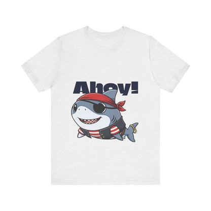 Pirate Shark Tee: Fun Unisex Jersey Short Sleeve Tee for Kids & Adults, Beachwear, Summer Fun, Gift for Sea Lovers, Ahoy!
