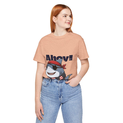 Pirate Shark Tee: Fun Unisex Jersey Short Sleeve Tee for Kids & Adults, Beachwear, Summer Fun, Gift for Sea Lovers, Ahoy!