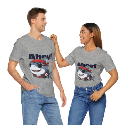 Pirate Shark Tee: Fun Unisex Jersey Short Sleeve Tee for Kids & Adults, Beachwear, Summer Fun, Gift for Sea Lovers, Ahoy!