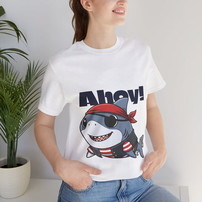 Pirate Shark Tee: Fun Unisex Jersey Short Sleeve Tee for Kids & Adults, Beachwear, Summer Fun, Gift for Sea Lovers, Ahoy!