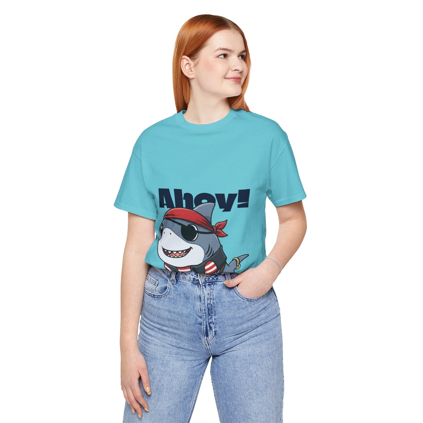 Pirate Shark Tee: Fun Unisex Jersey Short Sleeve Tee for Kids & Adults, Beachwear, Summer Fun, Gift for Sea Lovers, Ahoy!