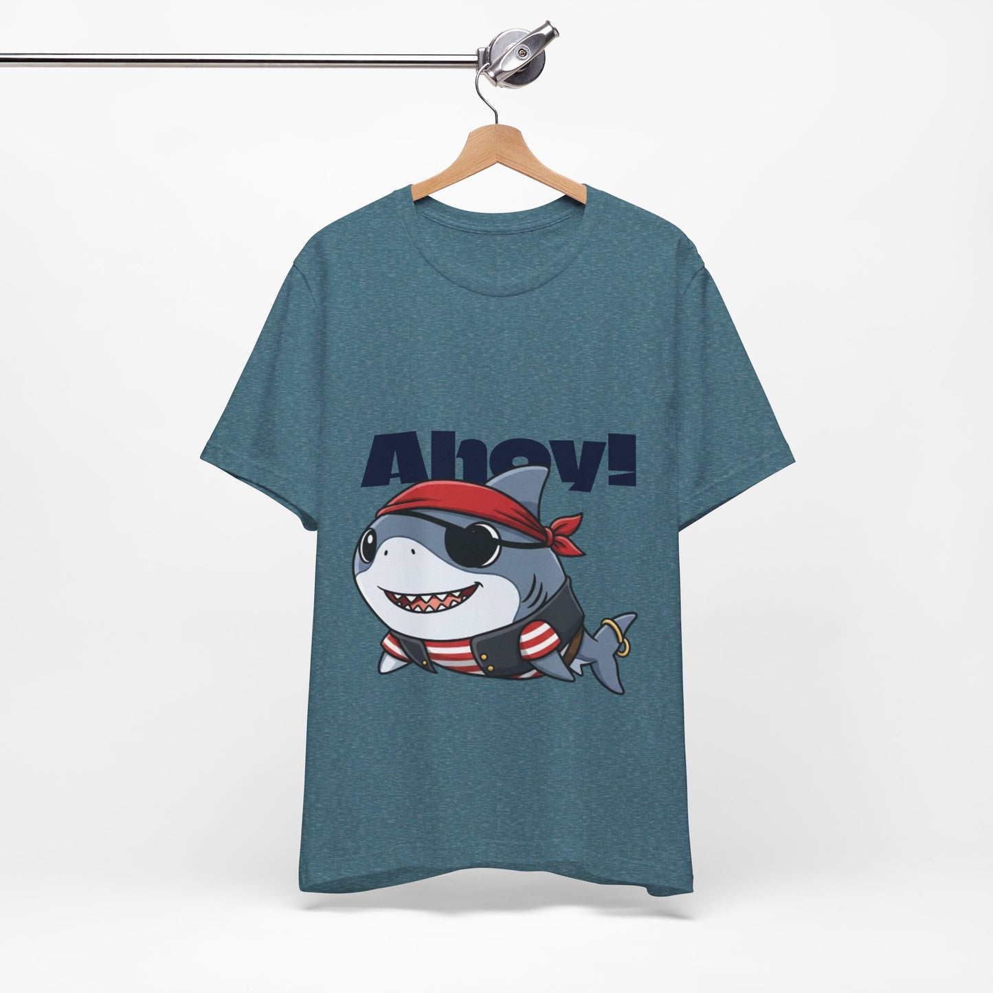 Pirate Shark Tee: Fun Unisex Jersey Short Sleeve Tee for Kids & Adults, Beachwear, Summer Fun, Gift for Sea Lovers, Ahoy!