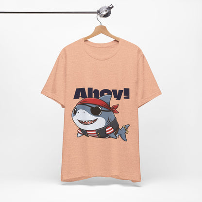 Pirate Shark Tee: Fun Unisex Jersey Short Sleeve Tee for Kids & Adults, Beachwear, Summer Fun, Gift for Sea Lovers, Ahoy!