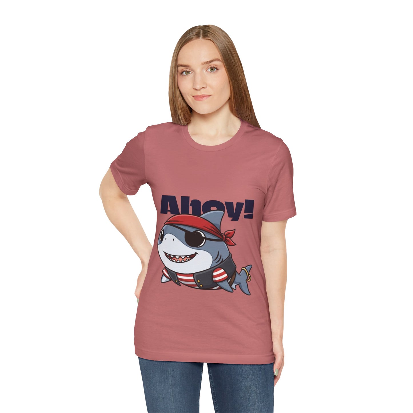 Pirate Shark Tee: Fun Unisex Jersey Short Sleeve Tee for Kids & Adults, Beachwear, Summer Fun, Gift for Sea Lovers, Ahoy!
