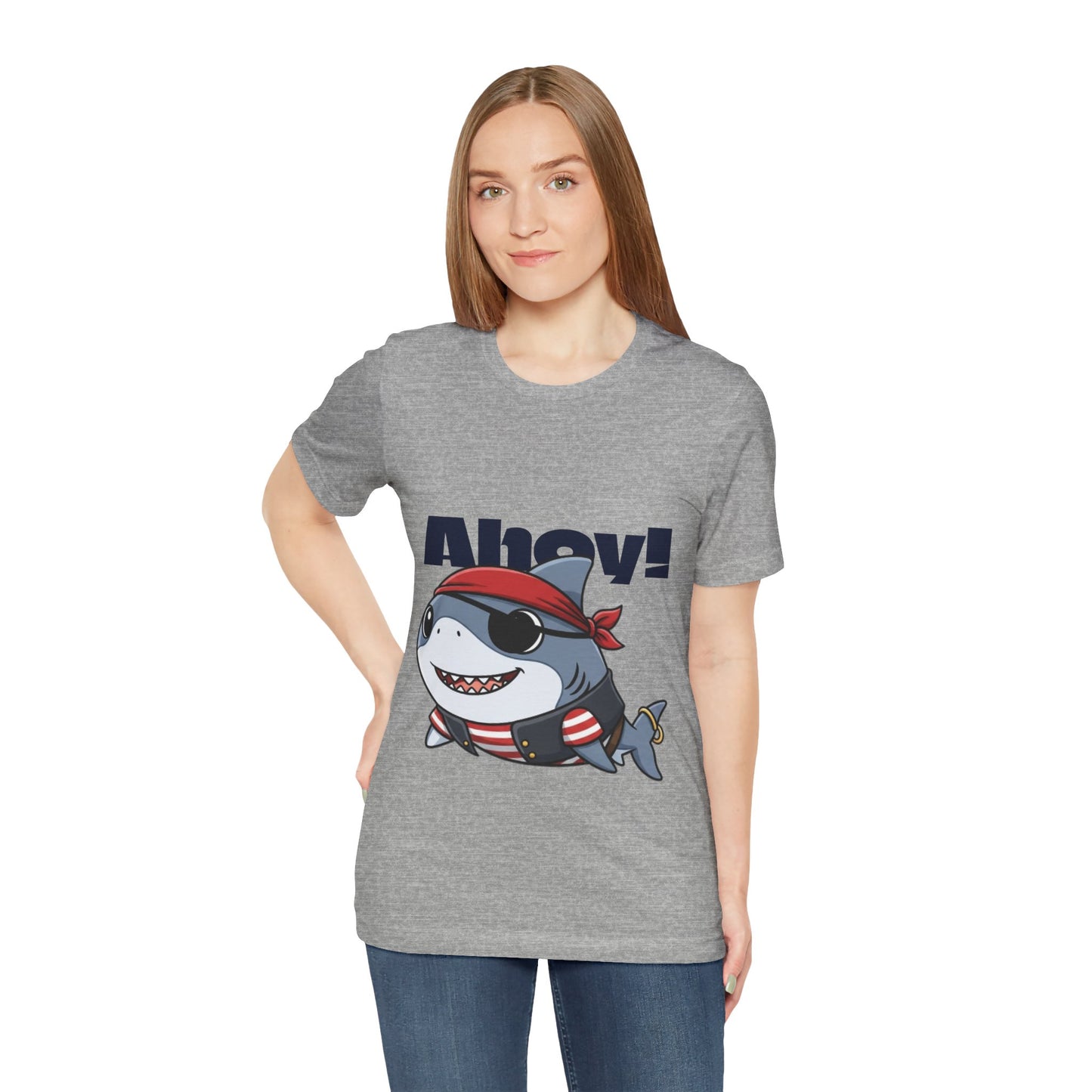 Pirate Shark Tee: Fun Unisex Jersey Short Sleeve Tee for Kids & Adults, Beachwear, Summer Fun, Gift for Sea Lovers, Ahoy!