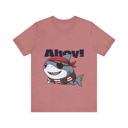 Pirate Shark Tee: Fun Unisex Jersey Short Sleeve Tee for Kids & Adults, Beachwear, Summer Fun, Gift for Sea Lovers, Ahoy!