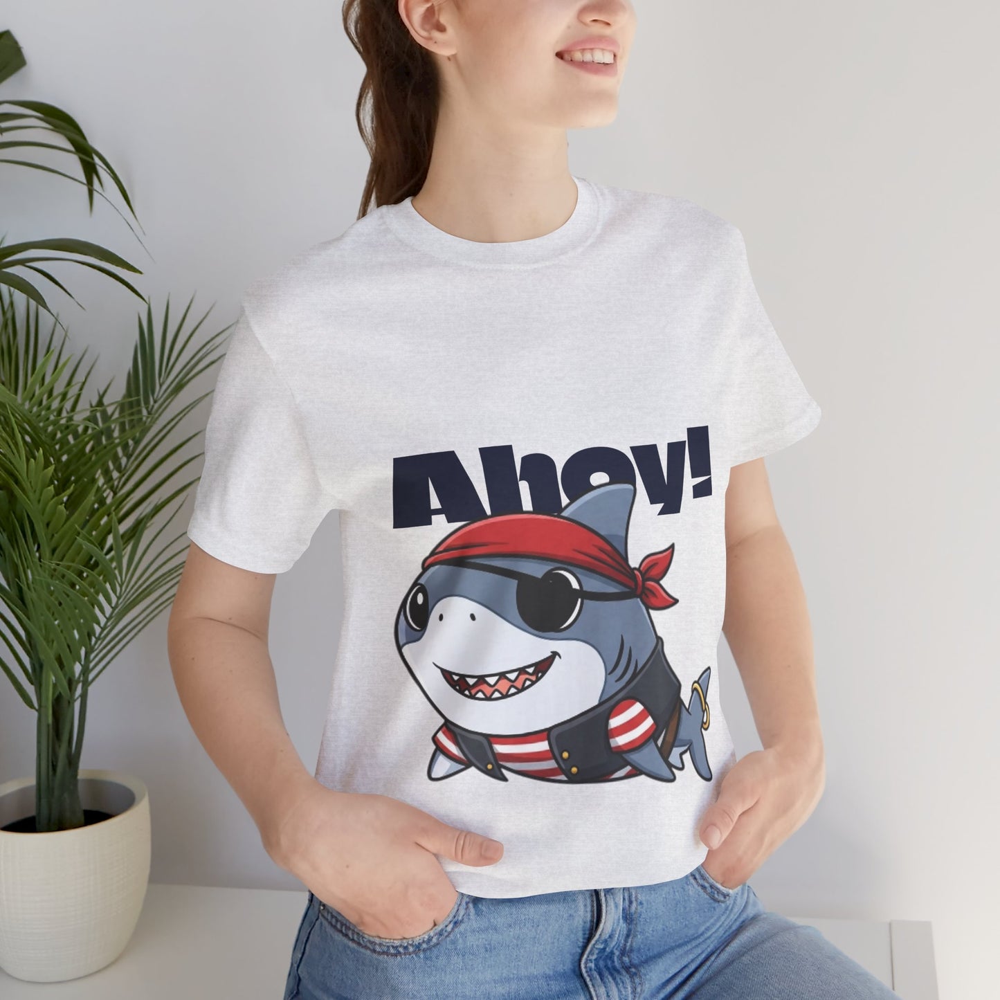 Pirate Shark Tee: Fun Unisex Jersey Short Sleeve Tee for Kids & Adults, Beachwear, Summer Fun, Gift for Sea Lovers, Ahoy!