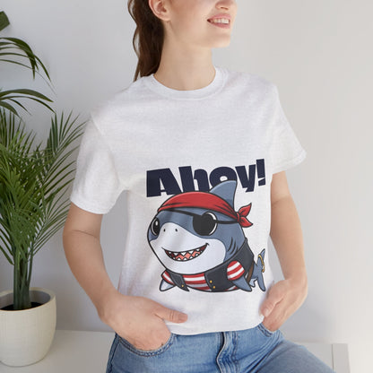 Pirate Shark Tee: Fun Unisex Jersey Short Sleeve Tee for Kids & Adults, Beachwear, Summer Fun, Gift for Sea Lovers, Ahoy!