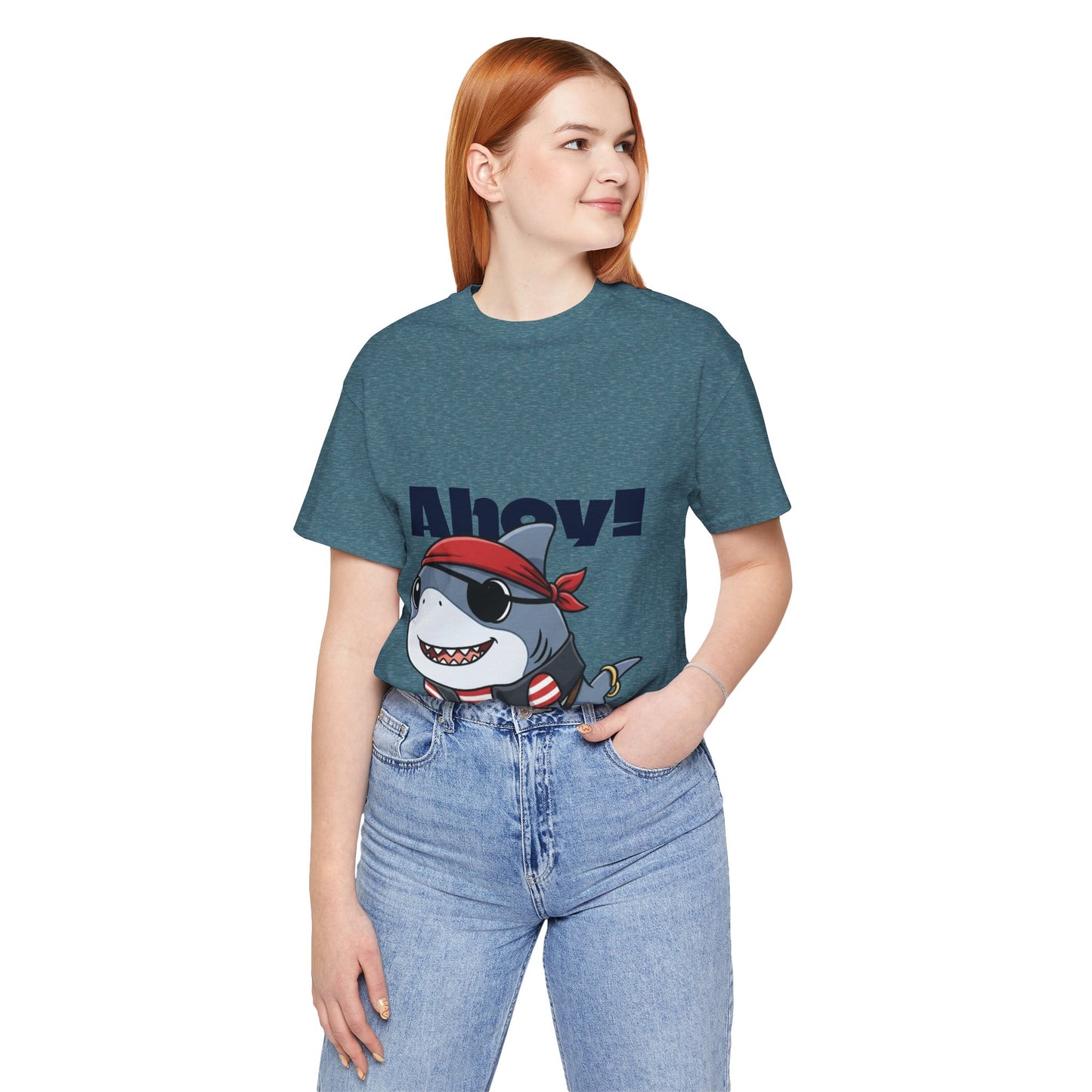 Pirate Shark Tee: Fun Unisex Jersey Short Sleeve Tee for Kids & Adults, Beachwear, Summer Fun, Gift for Sea Lovers, Ahoy!