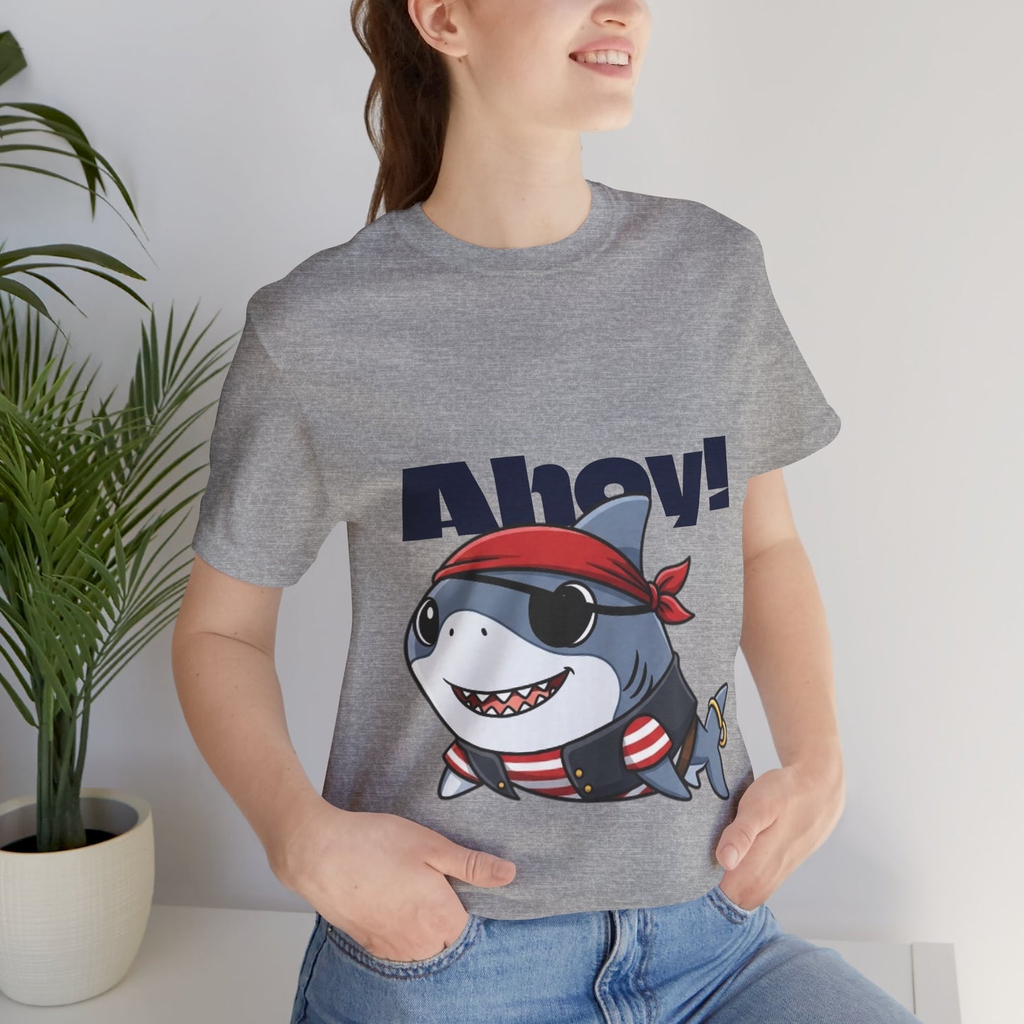 Pirate Shark Tee: Fun Unisex Jersey Short Sleeve Tee for Kids & Adults, Beachwear, Summer Fun, Gift for Sea Lovers, Ahoy!