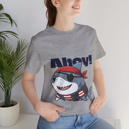 Pirate Shark Tee: Fun Unisex Jersey Short Sleeve Tee for Kids & Adults, Beachwear, Summer Fun, Gift for Sea Lovers, Ahoy!