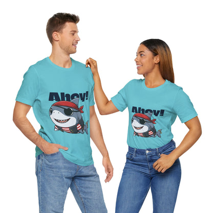 Pirate Shark Tee: Fun Unisex Jersey Short Sleeve Tee for Kids & Adults, Beachwear, Summer Fun, Gift for Sea Lovers, Ahoy!