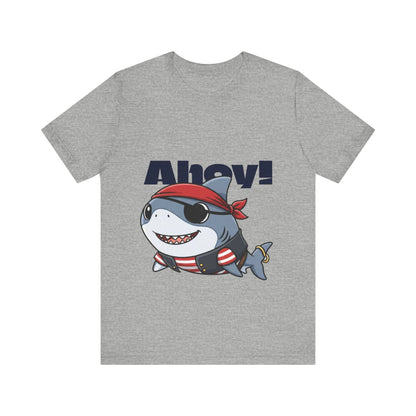Pirate Shark Tee: Fun Unisex Jersey Short Sleeve Tee for Kids & Adults, Beachwear, Summer Fun, Gift for Sea Lovers, Ahoy!