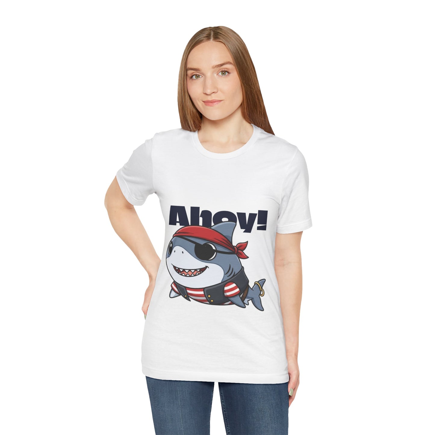 Pirate Shark Tee: Fun Unisex Jersey Short Sleeve Tee for Kids & Adults, Beachwear, Summer Fun, Gift for Sea Lovers, Ahoy!