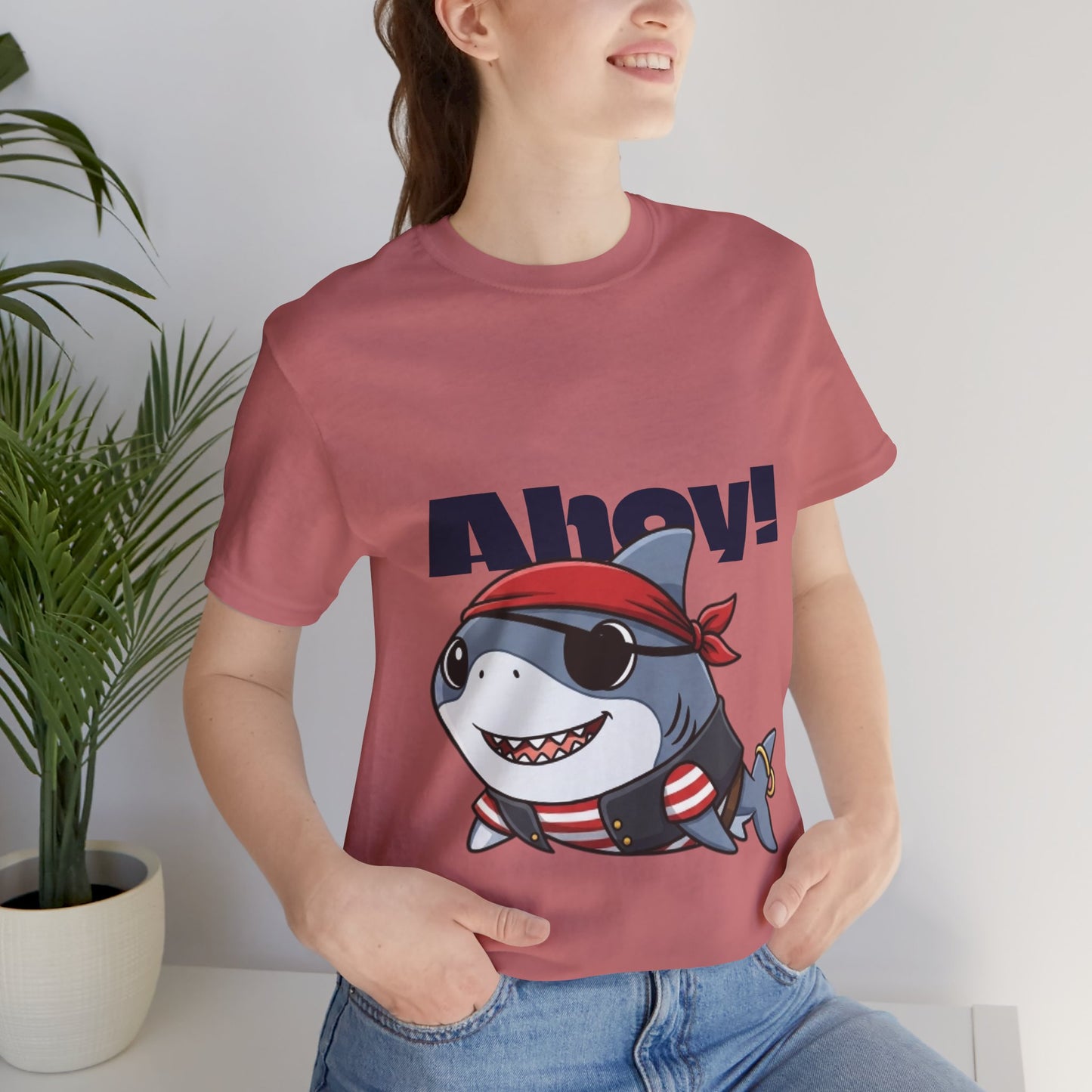 Pirate Shark Tee: Fun Unisex Jersey Short Sleeve Tee for Kids & Adults, Beachwear, Summer Fun, Gift for Sea Lovers, Ahoy!