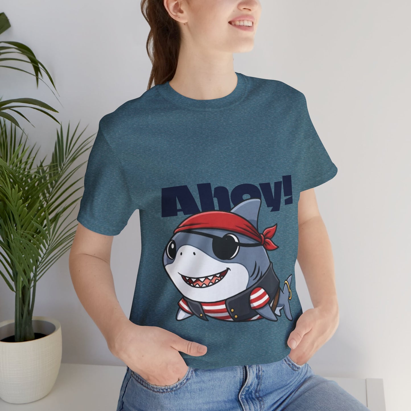 Pirate Shark Tee: Fun Unisex Jersey Short Sleeve Tee for Kids & Adults, Beachwear, Summer Fun, Gift for Sea Lovers, Ahoy!