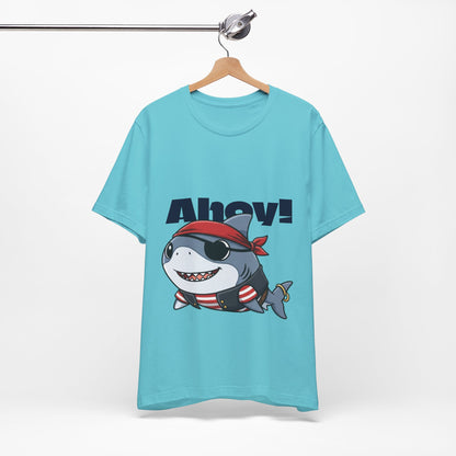 Pirate Shark Tee: Fun Unisex Jersey Short Sleeve Tee for Kids & Adults, Beachwear, Summer Fun, Gift for Sea Lovers, Ahoy!
