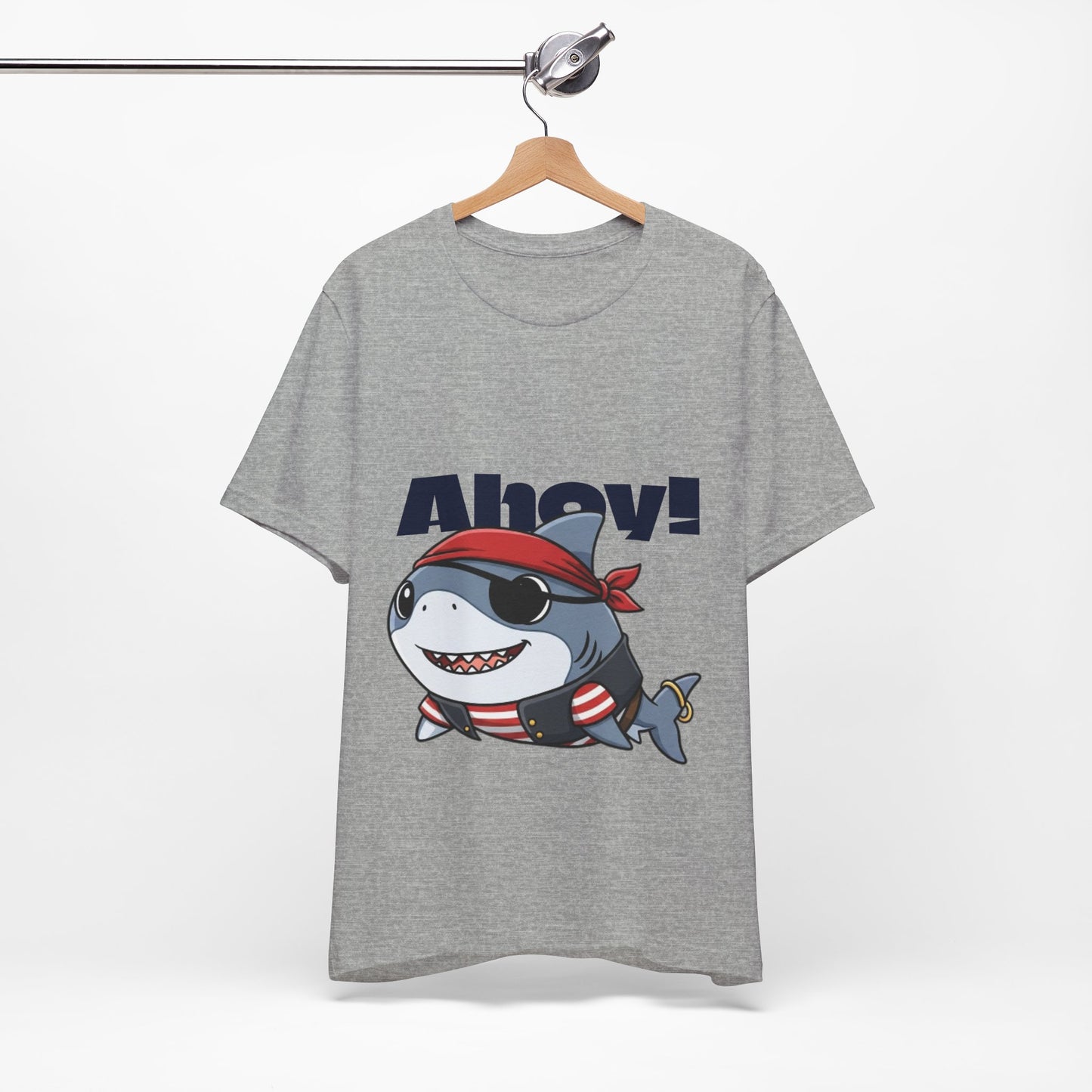 Pirate Shark Tee: Fun Unisex Jersey Short Sleeve Tee for Kids & Adults, Beachwear, Summer Fun, Gift for Sea Lovers, Ahoy!
